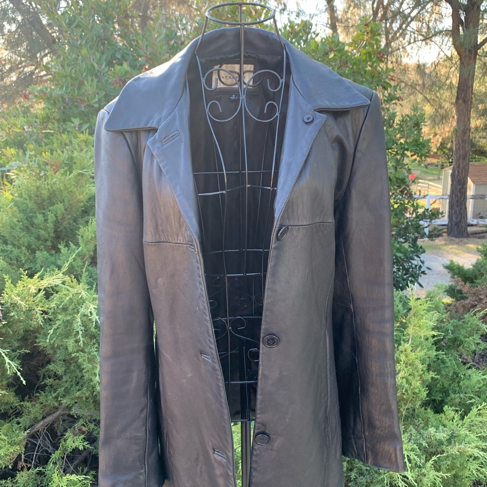 Lady Hathaway long line vintage black leather blazer jacket - Picture 6 of 9